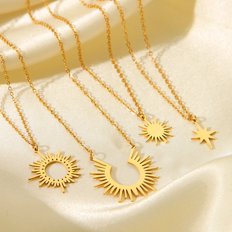 Collar Con Colgante De Estrella De Octagrama Girasol Acero Inoxidable Chapado En Oro De 18K Joyería Minimalista