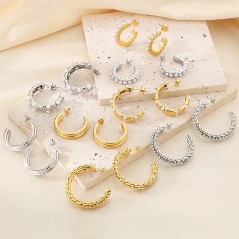 Edelstahl C Förmige Creolen Vintage Französischer Stil Künstliche Perlen Zirkonia Einlage Einfache Elegante Modeschmuck Damen