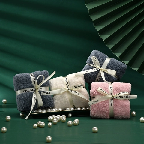 Coral Fleece Towel Soft Absorbent Face Cloth With Ribbon Bow For Wedding Party Favors Baby Shower Birthday Souvenir