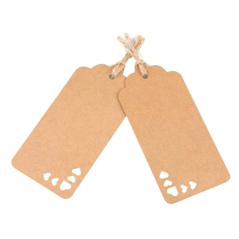 Gift Tags Kraft Paper Heart Shape Cutout Hanging Labels With Twine For Wedding Valentine Day Birthday Party Decoration