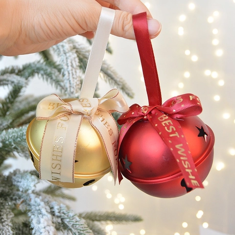 Weihnachtsglocken Ornamente Metall Stern Ausschnitt Mit Zapfen Beeren Und Band Für Weihnachtsbaum Deko Festlich