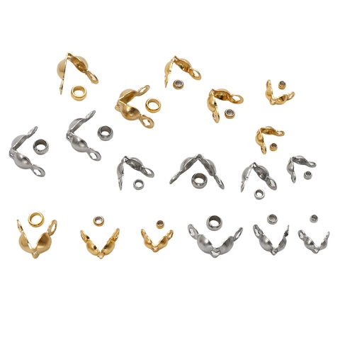 Stainless Steel Clam Shell Bead Tips And Crimp Beads Set For Jewelry Making DIY Necklaces Bracelets Connectors Gold Silver Colors