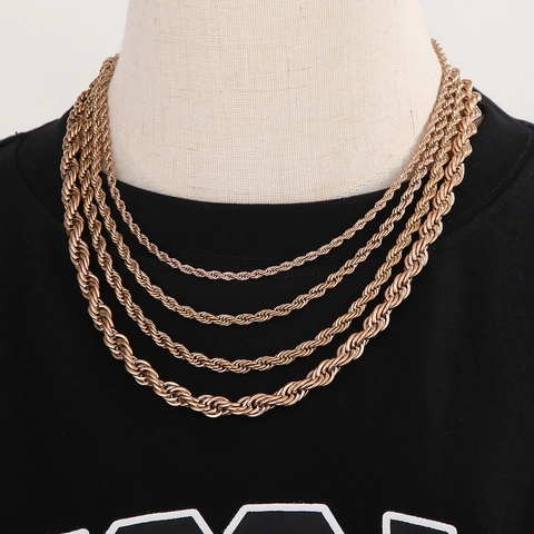 Rose Gold Edelstahl Kordelkette Halskette Twist Link Hip Hop Mode Schmuck Für Männer Frauen