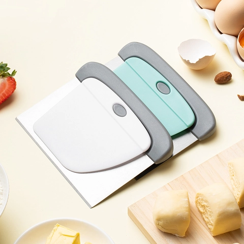 Dough Scraper And Dough Cutter Stainless Steel And PP Plastic Nested Storage Non-Slip Handle For Baking Pastry Pizza Cake