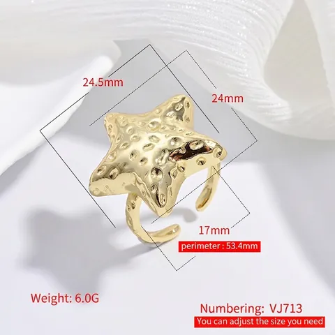 Anello Aperto Vintage Texture Martellata per Donna in Rame Placcato Oro Argento Stella Luna Cuore Regolabile Minimalista Anello Gioielli