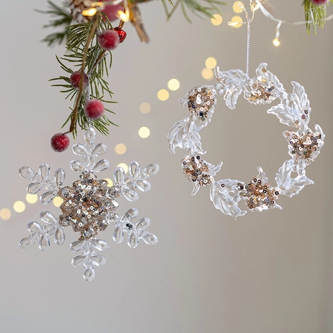 Natale Acrilico Trasparente Ornamenti Luccicanti Fiocchi Di Neve Renna Corona Ballerina Decorazione Da Appendere Albero Di Natale