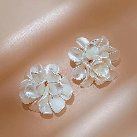 Pendientes De Botón De Flor Acrílica Blanca Con Perno De Pendiente De Plata De Ley 925 Joyería Floral Dulce Para Mujer