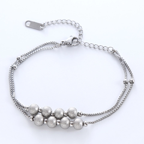 Pulsera De Doble Capa De Acero Inoxidable 316L Con Cuentas Redondas Esmeriladas Joyería Geométrica Minimalista