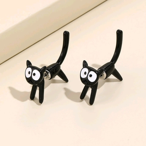 Orecchini A Gatto Carino Lega Di Zinco Smalto Due Parti Staccabile Creativo Animale Davanti Dietro Attraverso Per Donne