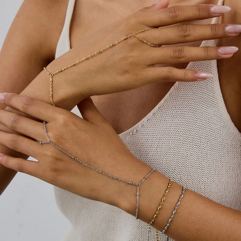 Minimalistisches Edelstahl Perlenkette Fingerring Hand Armband Für Damen Wasserdichter Hypoallergener Schmuck Gold Silber Ton