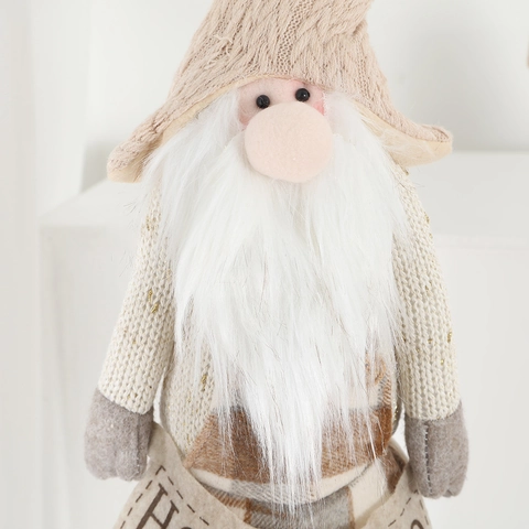 Christmas Gnome Plush Doll Retractable Legs Knit Plaid Standing Telescopic Nordic Handmade Xmas Party Home Decor