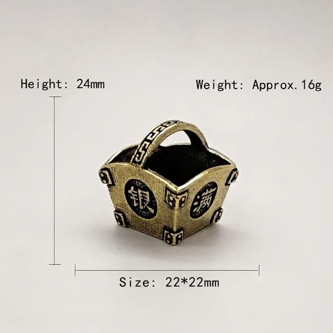 Miniature Brass Bucket Basket Keychain Vintage Bronze Car Charm Desktop Ornament Traditional Good Luck Crafts