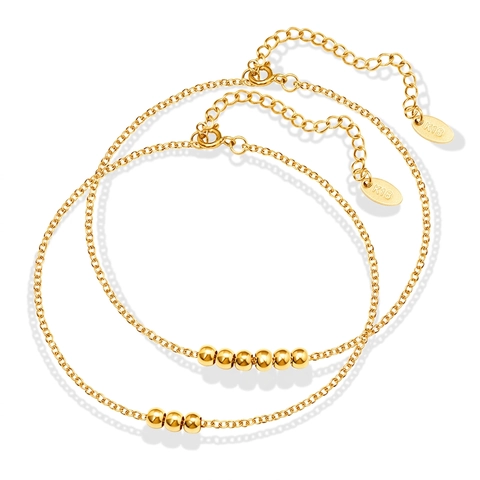 Enkelbandje Titaniumstaal 18K Verguld Minimalistische Kleine Gouden Kralen Verstelbare Ketting Voetsieraden Voor Vrouwen
