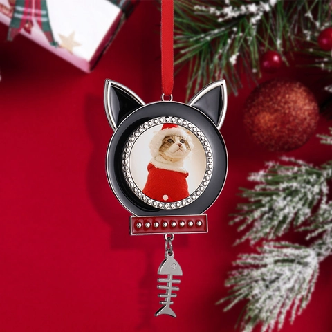 Metal Christmas Hanging Ornament Photo Frame Pendant Dog Cat Head Angel Wings Heart Shape Sublimation Blank For Home Decor