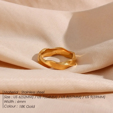 Minimalistische Roestvrijstalen Watergolf Ring Voor Dames 18K Vergulde Onregelmatige Geometrische Band Sieraden Light Luxe Ring