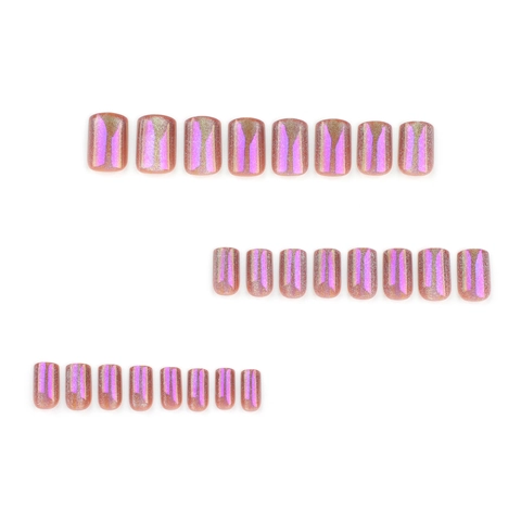 Aurora Cat Eye Press On Nails Purple Brown Shimmer Short Square Round Glossy Fake Nails Wearable Manicure Tips