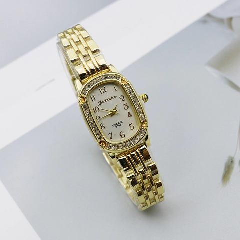 Women Quartz Watch Elegant Oval Rhinestone Bezel Alloy Case Stainless Steel Strap Arabic Numerals Waterproof Fashion Wristwatch