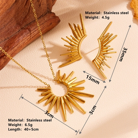 Sonnenblume Sonnenstrahl Halskette Und Ohrstecker Edelstahl Schmuck Für Frauen Mode Elegant Vergoldet