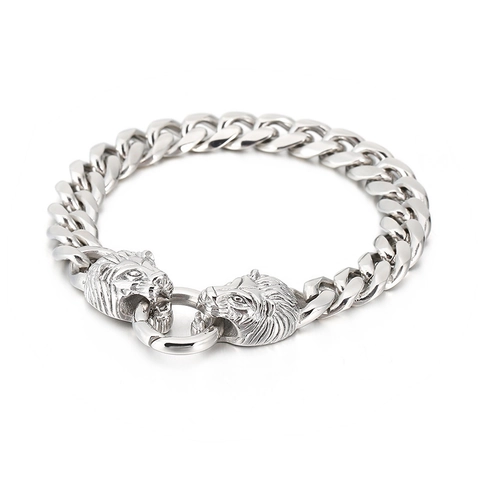 Pulsera De Eslabones Cubanos Cabeza De León Acero Inoxidable 316L Hip Hop Rock Punk Joyería Hombre Accesorios