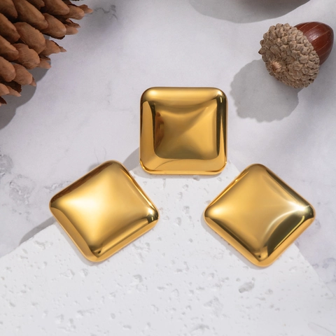 Geometric Square Stud Earrings And Ring 18K Gold Plated Stainless Steel Waterproof Hypoallergenic Minimalist For Women
