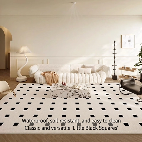 Modern Minimalist Rug Living Room Bedroom Polyester Waterproof Stain Resistant Geometric Pattern Cream Style Floor Mat