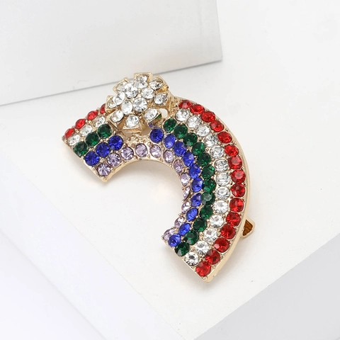 Broche Arc-en-ciel en Alliage pour Femmes Élégante Strass Multicolores Épingle de Revers pour Costume Pull Fête Mariage Bijoux