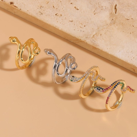 Snake Wrap Ring Copper Cubic Zirconia Adjustable Open Band Fashion Jewelry For Women Trendy Minimalist Luxury Style