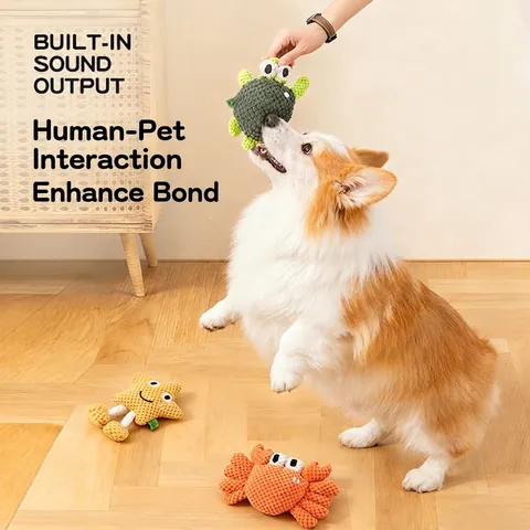 Squeaky Dog Toys Sea Animal Turtle Crab Starfish Corn Fleece Plush Interactive Chew Teeth Cleaning Boredom Relief