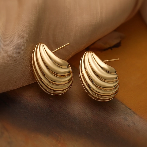 Gold Plated Copper Stud Earrings Spiral Texture Conch Shell Water Drop Retro Niche Jewelry With Copper Earring Post