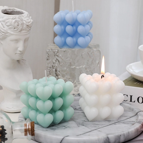 Heart Shaped Bubble Cube Scented Candle Soy Wax Aromatherapy Home Decor Creative Ins Style Gift For Bedroom