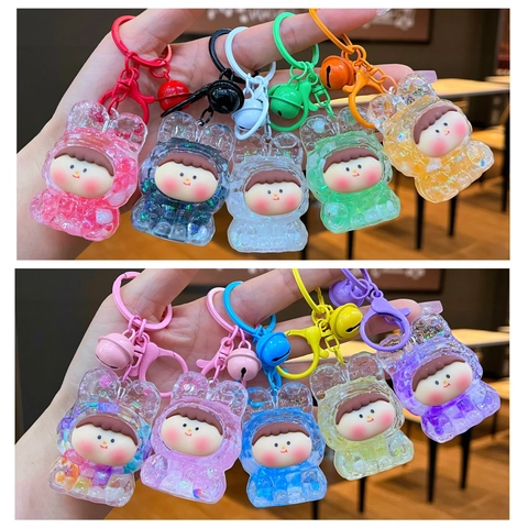 Cartoon Luminous Bubble Bead Lillith Keychain Cute Oil Liquid Floating Bottle Pendant Keyring Bag Hanging Accessories For Women
