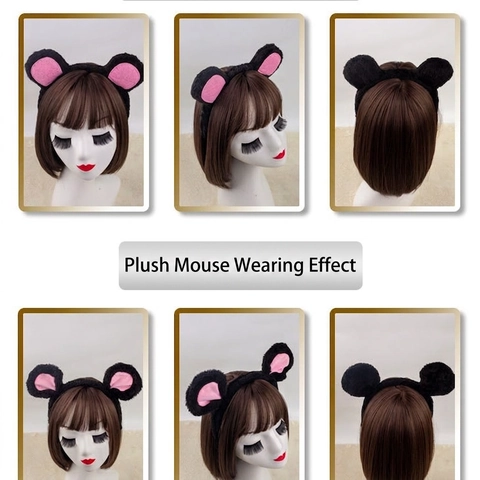 Plush Mouse Ears Headband Bow Tie Tail Costume Accessories Halloween Cosplay Party Hair Hoop For Kids Adults Dress Up
