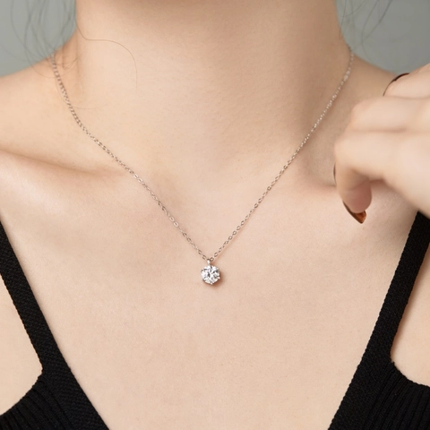 925 Sterlingsilber Zirkonia Anhänger Halskette Für Damen Elegante Geometrische Runde Stein Schlüsselbeinkette Schmuck Hochzeit