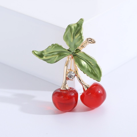 Broche de Fruta de Cereza de Esmalte Aleación Diamante de Imitación para Mujer Moda Decoración Diaria Ropa Dulce Joyería Regalo