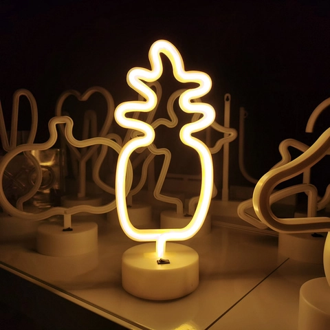 Pineapple LED Neon Light Warm White Glow Desktop Atmosphere Lamp For Bedroom Party Decoration USB Battery Powered Base