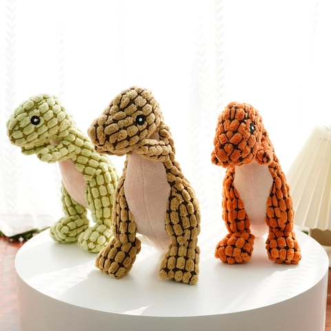 Interaktives Plüsch Squeaky Hundespielzeug Langlebiges Maiskorn-Fleece Beißspielzeug Für Kleine Mittlere Hunde Cartoon Tierform Dinosaurier Gans Elefant