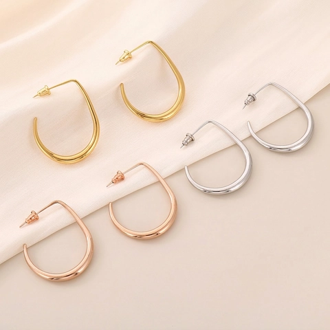 Orecchini A Cerchio Minimalisti A Forma Di U In Acciaio Inossidabile Lucidato Geometrico Liscio Curvo Gioielli Di Moda