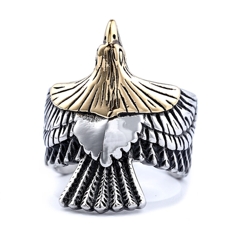 Anello Aquila Acciaio Inossidabile Regolabile Aperto Ali Di Piuma Gioielli Biker Punk Gothic Per Uomo Donna