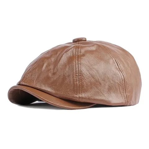 Casquette Gavroche En Cuir PU Style Britannique Rétro Chapeau Octogonal Réglable Couleur Unie Béret Décontracté Pour Femmes Hommes