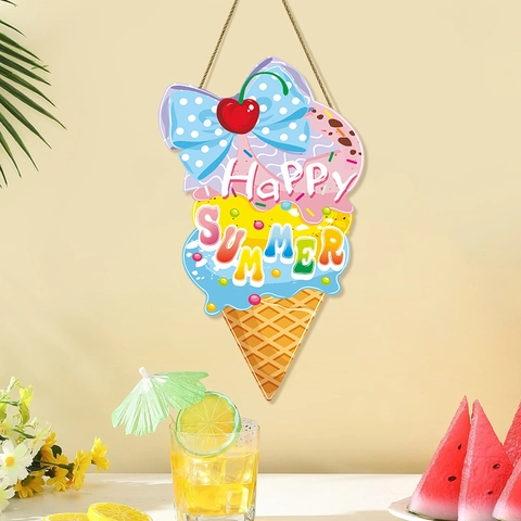 Sommer Hängeschild Holz Eiscreme Popsicle Form Willkommen Tür Deko Fröhlicher Sommer Wand Ornament Für Küche Zuhause