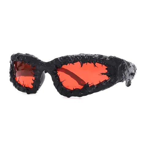 Avant-Garde Sonnenbrille Mit Lavatextur PC Schmelzrahmen Oval Hip Hop UV380 Brillen Für Party Mode Unisex