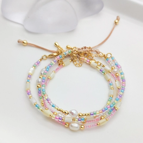 Bohemian Handmade Beaded Bracelet For Women Freshwater Pearl Shell Glass Beads Colorful Adjustable Multi Layer Jewelry Gift
