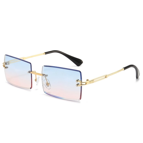 Occhiali Da Sole Rettangolari Senza Montura Colori Sfumati Montatura In Metallo Dorato Protezione UV400 Retro Per Donna