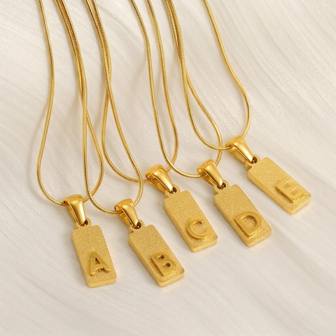 Letter Pendant Necklace Stainless Steel 18K Gold Plated Matte Square Alphabet Initial Snake Chain Fashion Jewelry Women