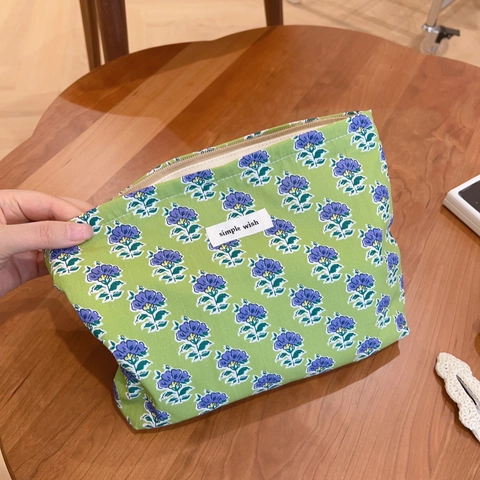Borsa Per Trucco In Cotone Floreale Pochette Cosmetica Con Cerniera Organizzatore Da Viaggio Portatile Stile Pastorale Vintage