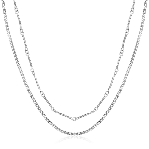 Collana A Doppio Strato In Acciaio Inossidabile Catena Box Maglia Torta Gioielli Retro Hip Hop Per Uomo E Donna
