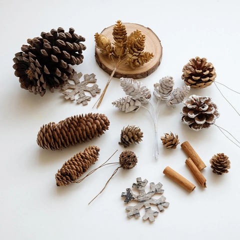 Natuurlijke Dennenappels Houtschijfjes Kaneelstokjes Kerstversiering DIY Knutselen Rustiek Noords Ornament Sneeuwvlok Ster Hart