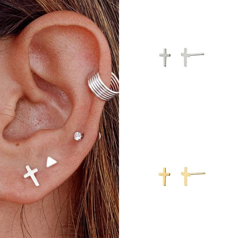 Mini Orecchini A Lobo A Croce Placcati Oro Vero Rame Geometrici Minimalisti Gioielli Moda Per Donne Uomini Unisex
