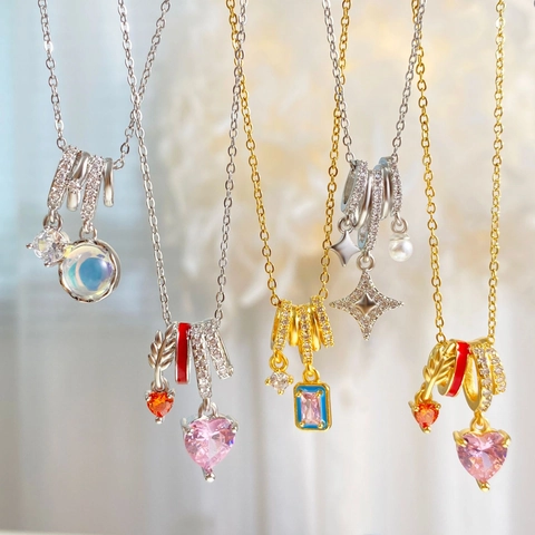Elegant Copper Heart Star Rhinestone Pendant Necklace Gold Silver Plated Artificial Pearl Charm Choker For Women Jewelry