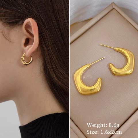Pendientes De Aro En Forma De C Minimalistas Geométricos Gruesos Chapado En Oro Acero De Titanio Pulido Liso Para Mujeres Fiesta